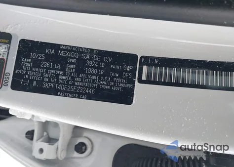 2025 Kia K4 Lxs из США, поврежденный, VIN 3KPFT4DE2SE232446